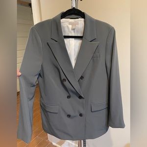 H&M Double Breasted Long Blazer in Gray